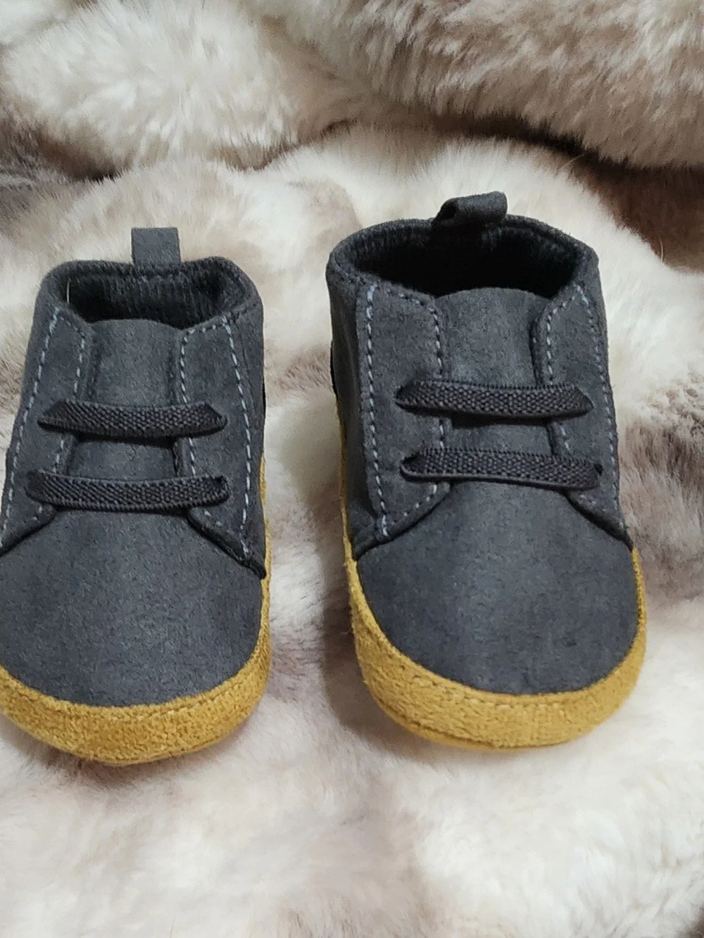 Gerber Gray and Mustard Soft-Soled Shoes 3-6 Months. Never Worn
